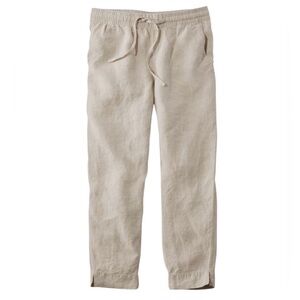 L. L. Bean Premium Linen Pull-On Ankle Pants Tapered Size 14 Petite Tan Oatmeal